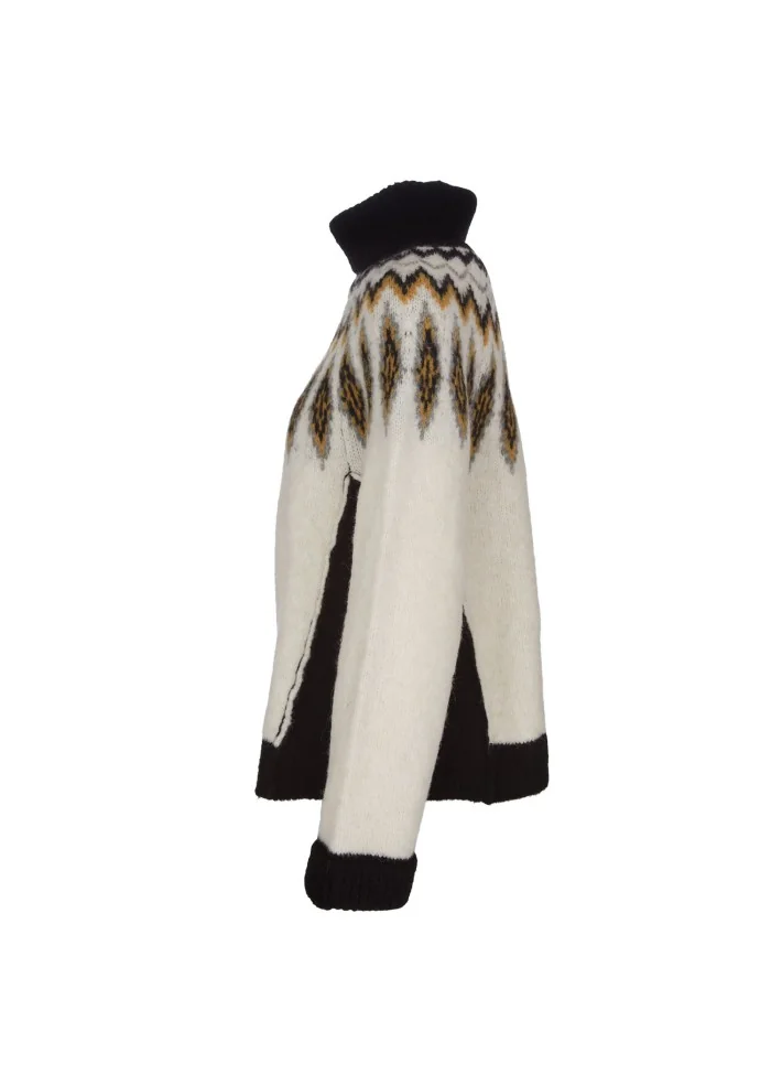 SEMICOUTURE | MAGLIONE DOLCEVITA BIANCO NERO OCRA Promozione