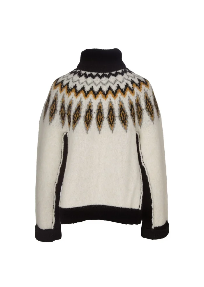SEMICOUTURE | MAGLIONE DOLCEVITA BIANCO NERO OCRA Promozione