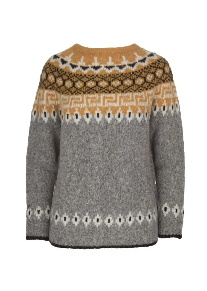 SEMICOUTURE | MAGLIONE GIROCOLLO GRIGIO SENAPE Spedizione Gratuita