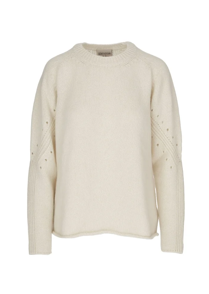 SEMICOUTURE | MAGLIONE DETTAGLI TRAFORATI BIANCO PANNA Soddisfazione Garantita