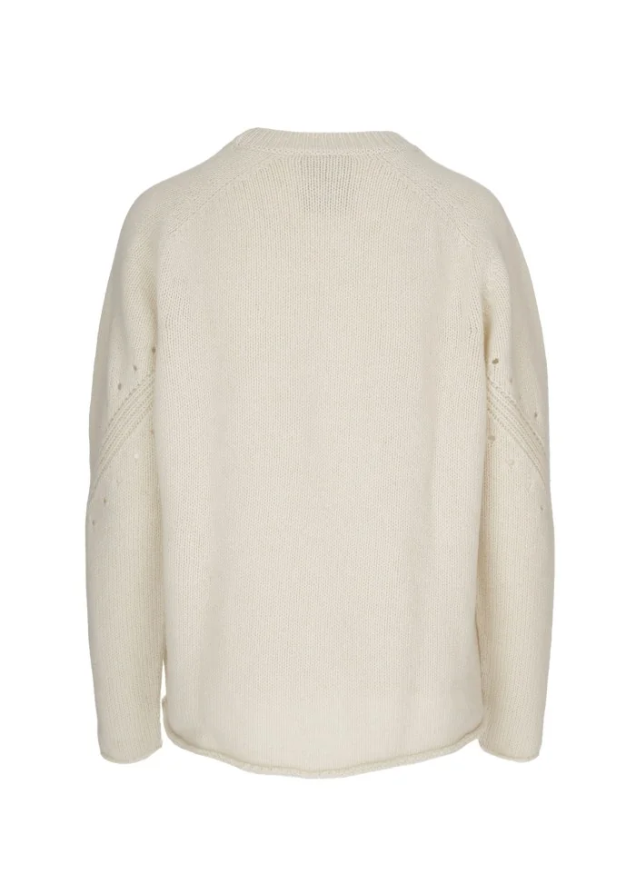 SEMICOUTURE | MAGLIONE DETTAGLI TRAFORATI BIANCO PANNA Soddisfazione Garantita