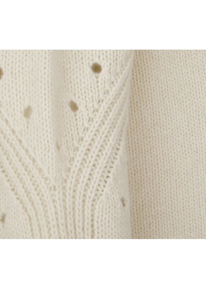 SEMICOUTURE | MAGLIONE DETTAGLI TRAFORATI BIANCO PANNA Soddisfazione Garantita