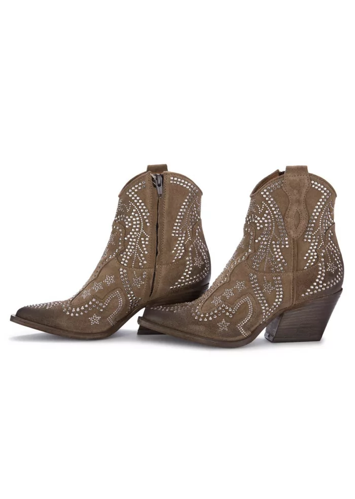 JUICE | STIVALETTI WESTERN CAMOSCIO STRASS MARRONE Prezzo Ridotto