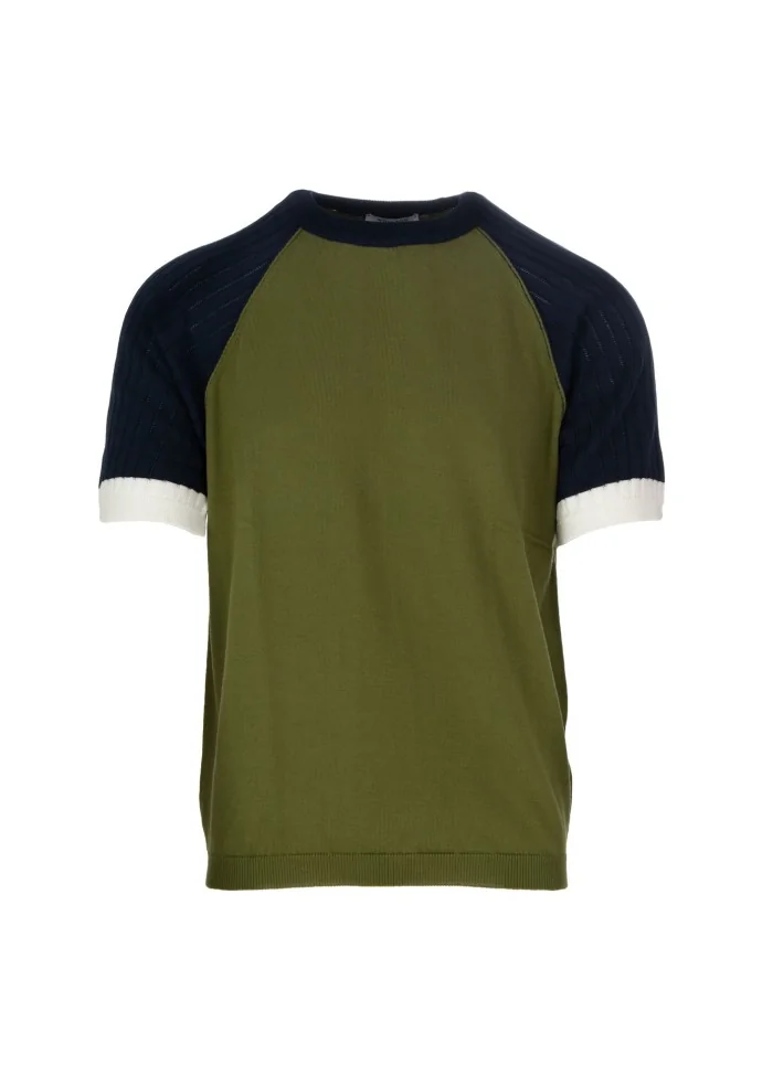 WOOL & CO | T-SHIRT MANICHE COLORATE VERDE BLU BIANCO Fornitura limitata