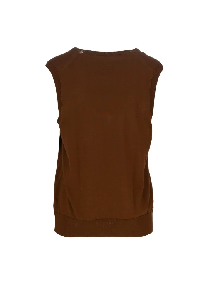 SEMICOUTURE |GILET SCOLLO A V MARRONE Enormi sconti