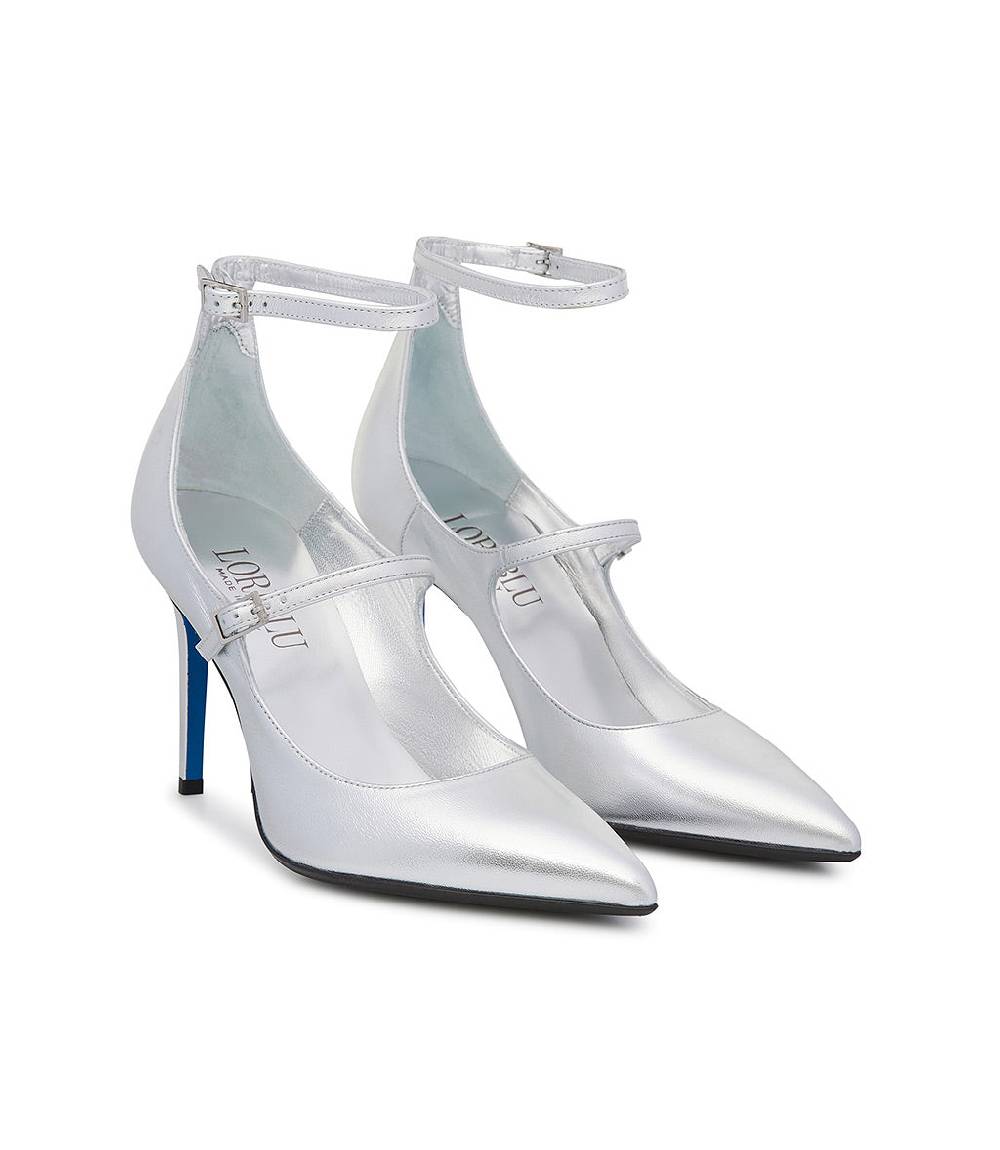 Loriblu Decollete in pelle nappa laminata argento con cinturini Negozio