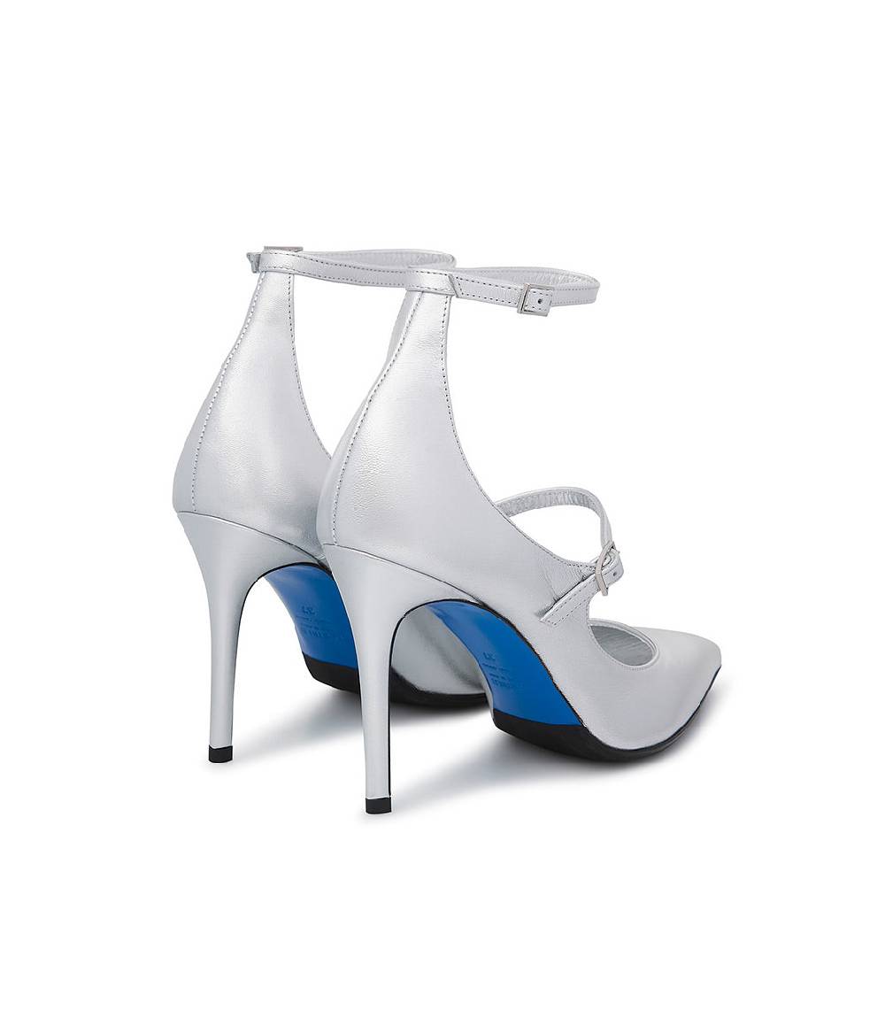 Loriblu Decollete in pelle nappa laminata argento con cinturini Negozio