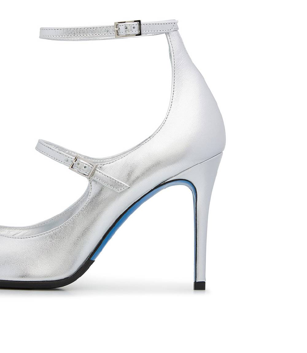 Loriblu Decollete in pelle nappa laminata argento con cinturini Negozio
