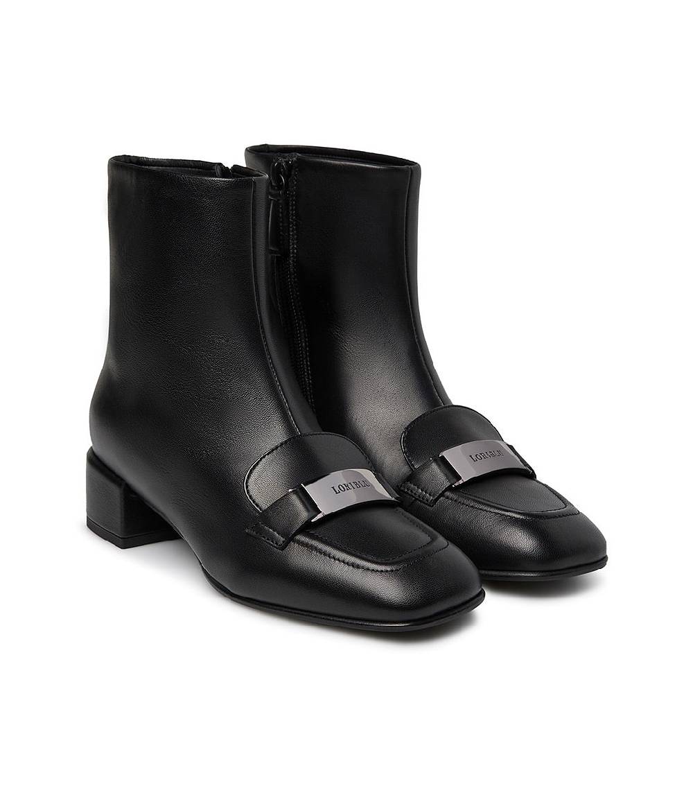 Loriblu Stivaletto nappa nero con placca Logo metal Nuova