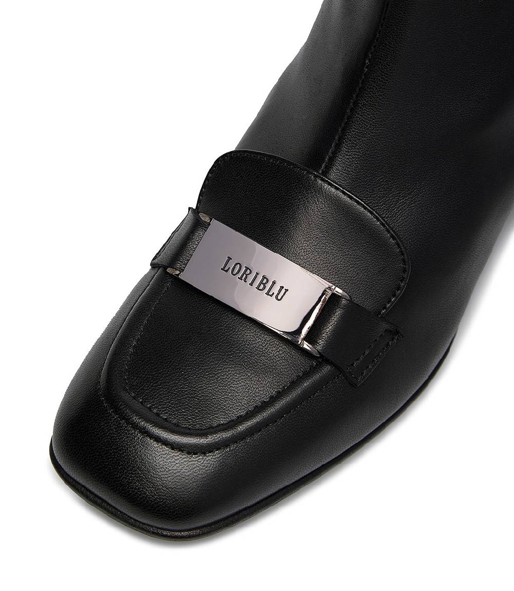 Loriblu Stivaletto nappa nero con placca Logo metal Nuova
