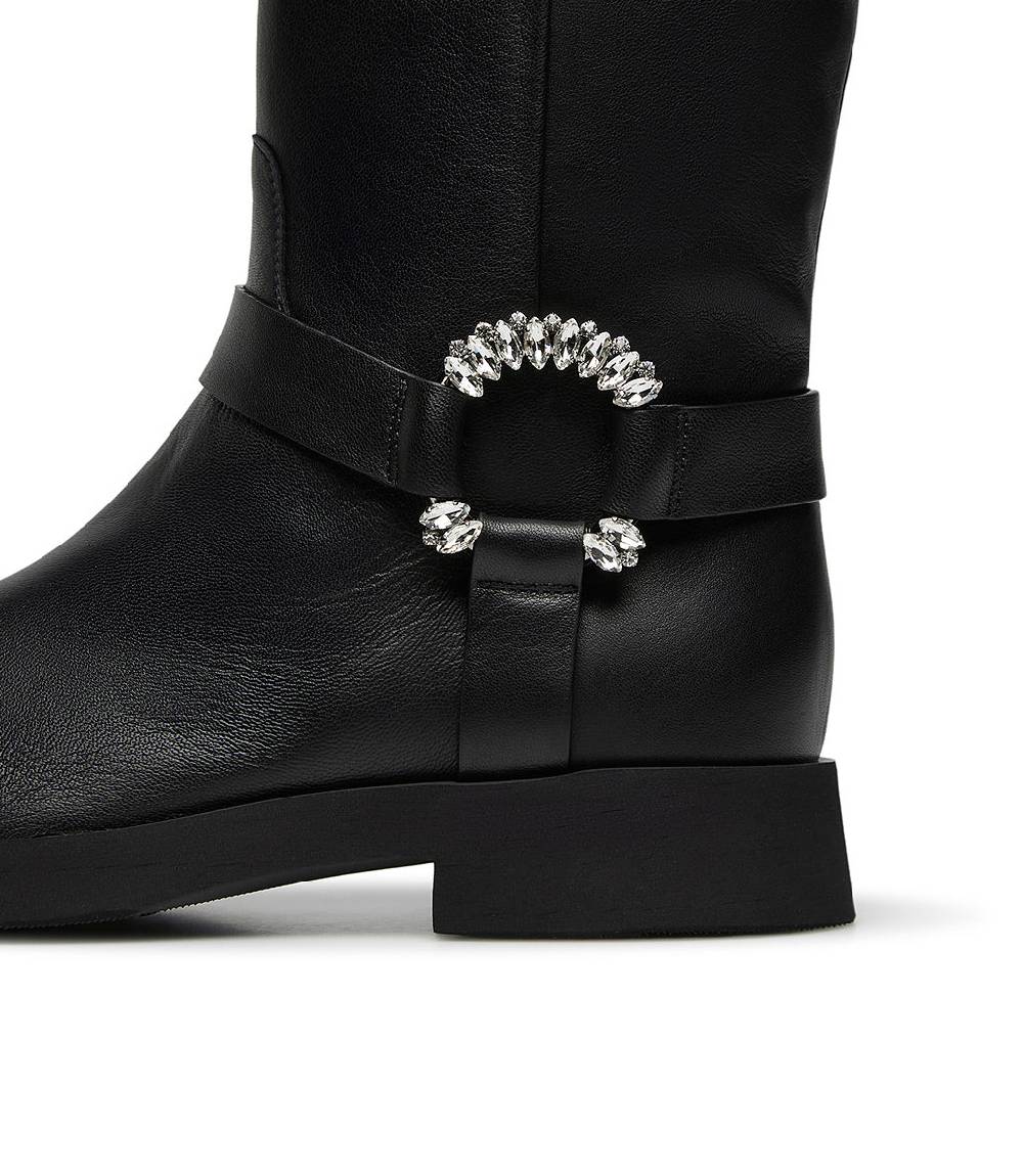 Loriblu Stivale in nappa nera con fibbia gioiello Italy