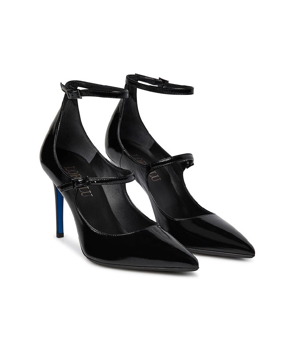 Loriblu Decollete in pelle lucida nero con cinturini Italia