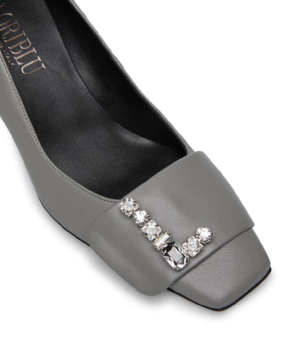 Loriblu Décolleté in nappa grigio con Logo Signature cristalli In Linea