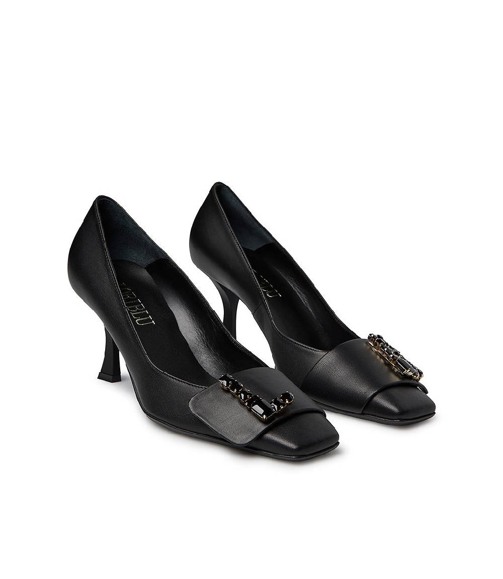Loriblu Décolleté in nappa nero con Logo Signature cristalli Nuovo