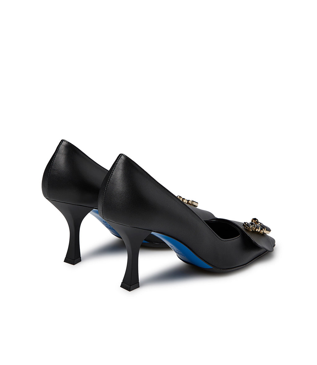 Loriblu Décolleté in nappa nero con Logo Signature cristalli Nuovo