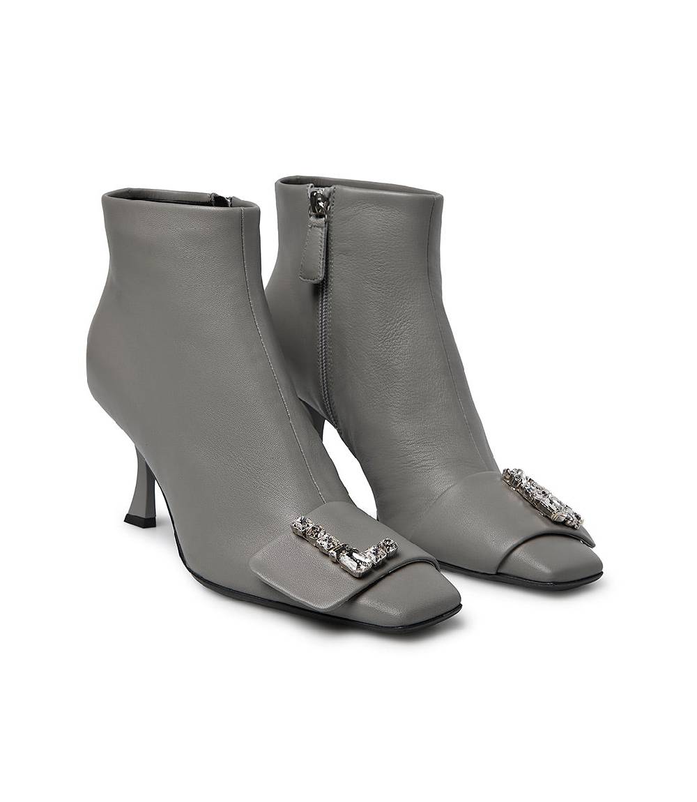 Loriblu Stivaletto in nappa grigio con Logo Signature cristalli Qualità