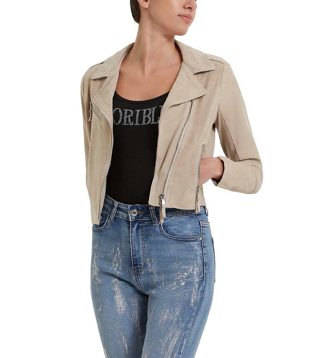 Loriblu Giacca stile biker in camoscio naturale Soddisfazione Garantita