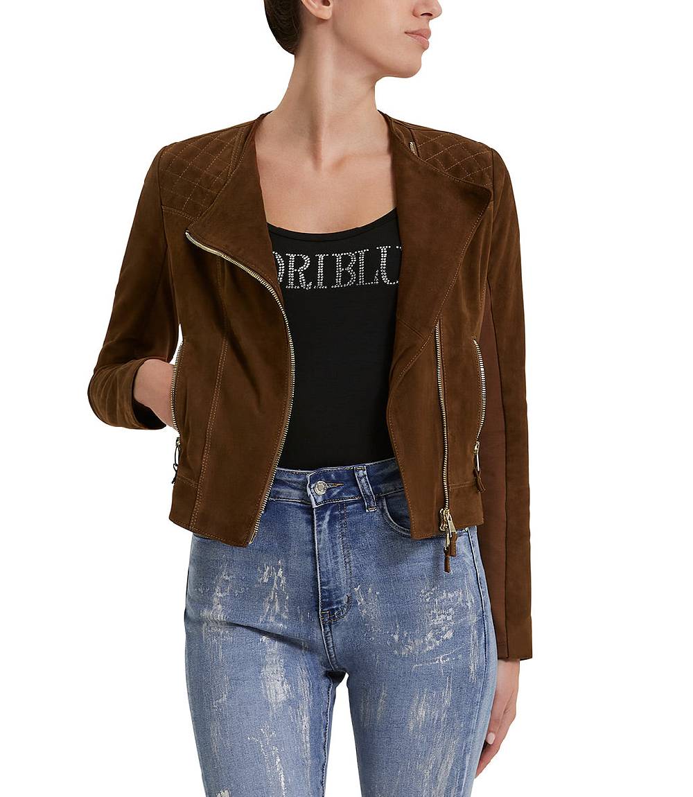 Loriblu Giacca stile biker in camoscio tabacco Consegna Veloce
