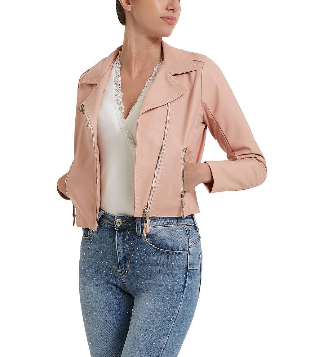 Loriblu Giacca stile biker in pelle rosa Promozione Limitata