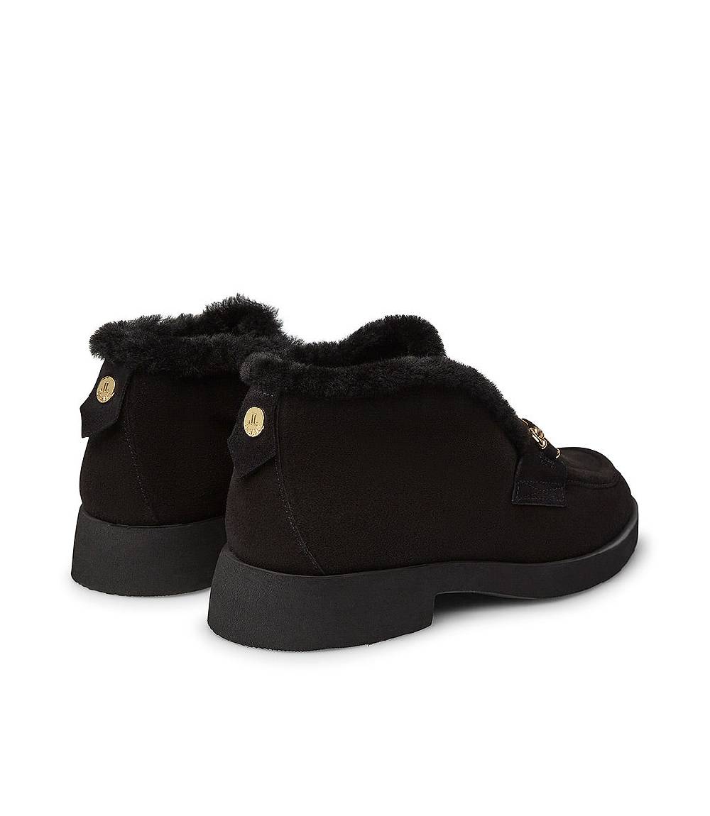 Loriblu Mocassini in camoscio e shearling nero con fibbia-logo Online
