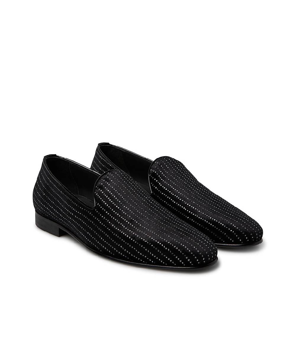 Loriblu Loafer in velluto nero con micro cristalli e dettagli in vernice Moda