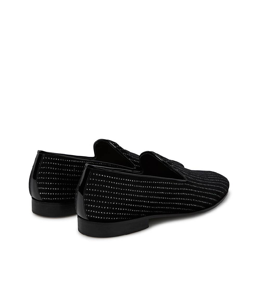 Loriblu Loafer in velluto nero con micro cristalli e dettagli in vernice Moda