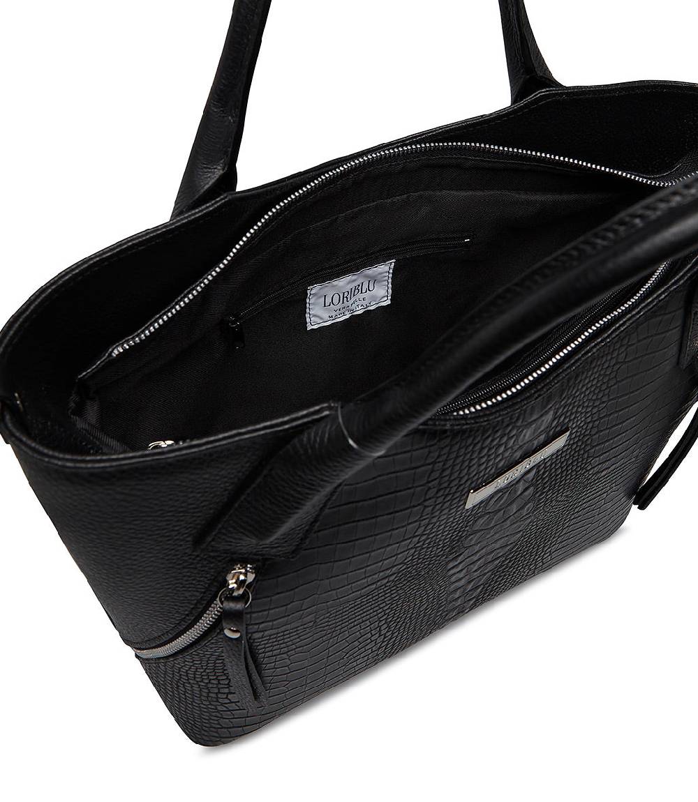 Loriblu Borsa tote nera in pelle stampata Affare Del Giorno