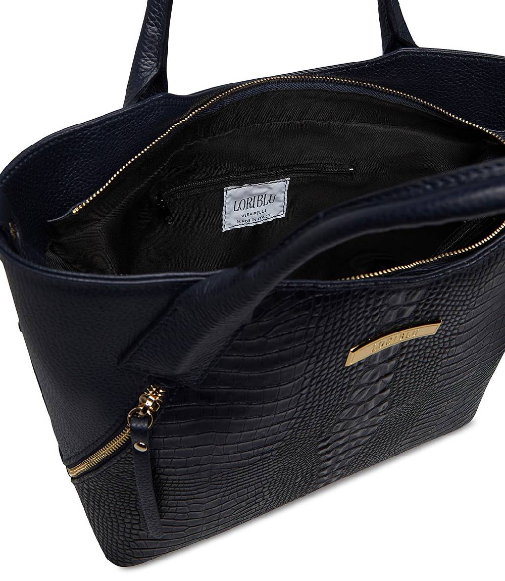 Loriblu Borsa tote blu notte in pelle stampata Prezzo Ridotto