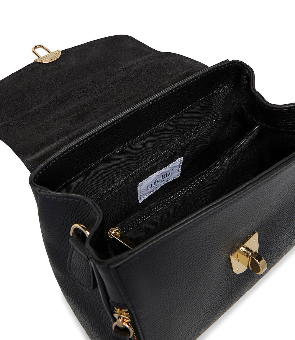 Loriblu Borsa a mano nera in pelle martellata Presa