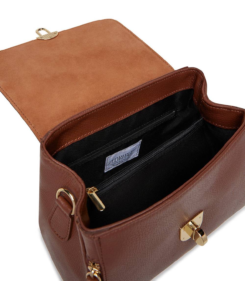 Loriblu Borsa a mano marrone bruciato in pelle martellata Sconto