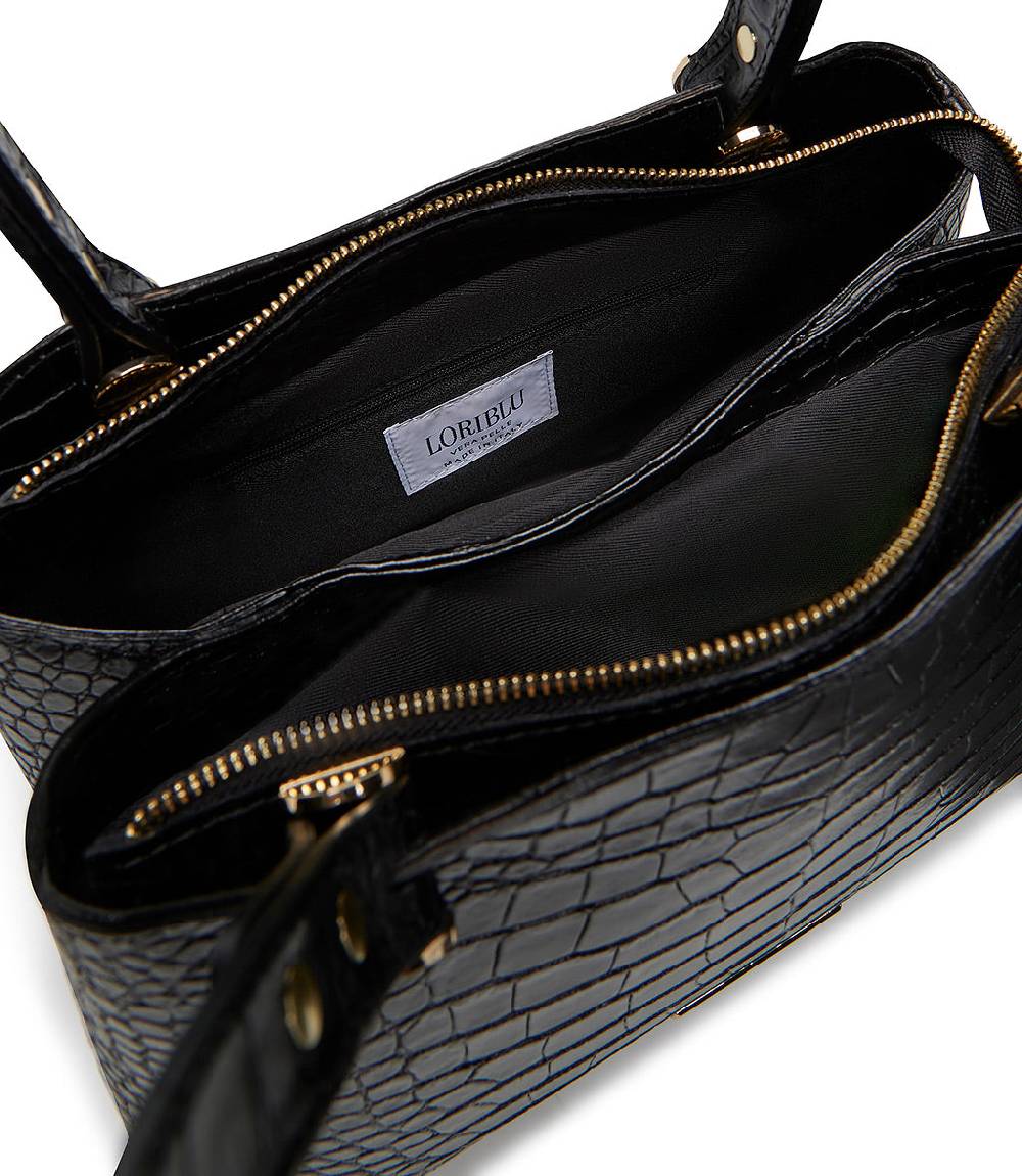 Loriblu Borsa nera in pelle stampa cocco In Vendita