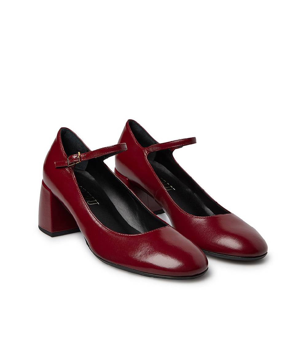Loriblu Décolleté Mary Jane in pelle lucida bordeaux con cinturino Nuovo