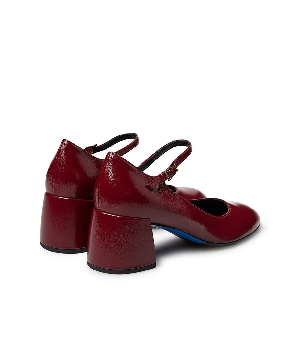Loriblu Décolleté Mary Jane in pelle lucida bordeaux con cinturino Nuovo