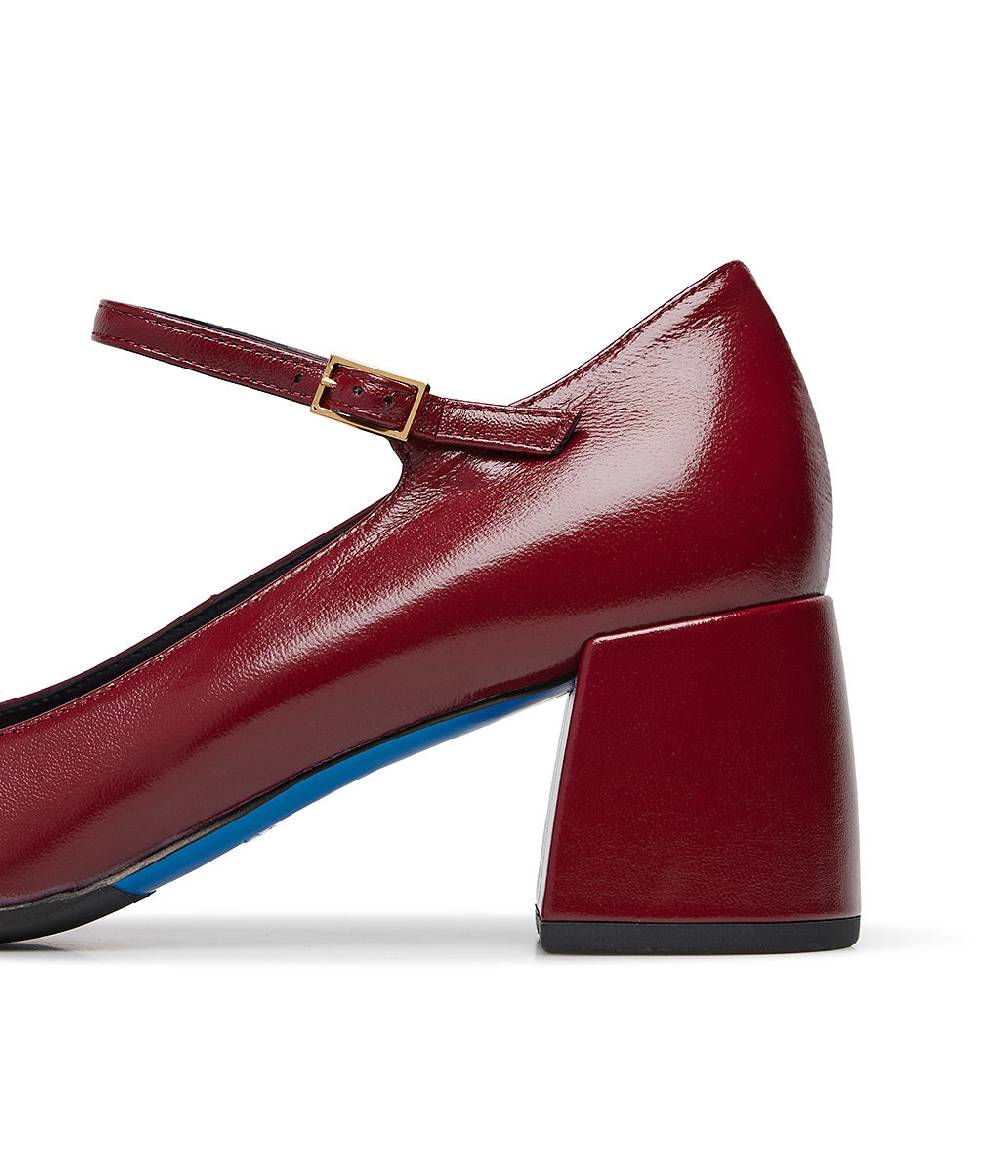 Loriblu Décolleté Mary Jane in pelle lucida bordeaux con cinturino Nuovo