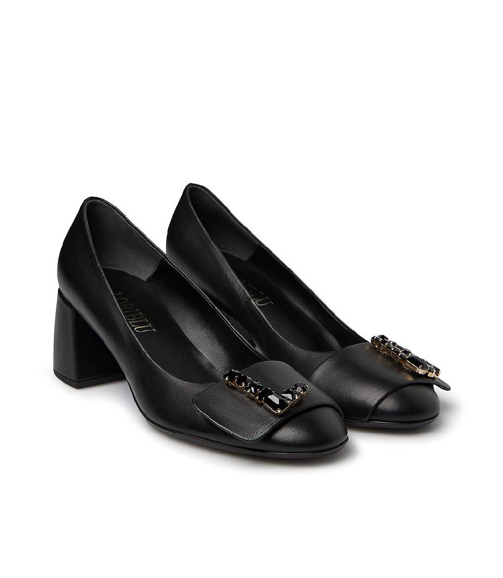 Loriblu Décolleté nappa nero con Logo Signature cristalli Qualità
