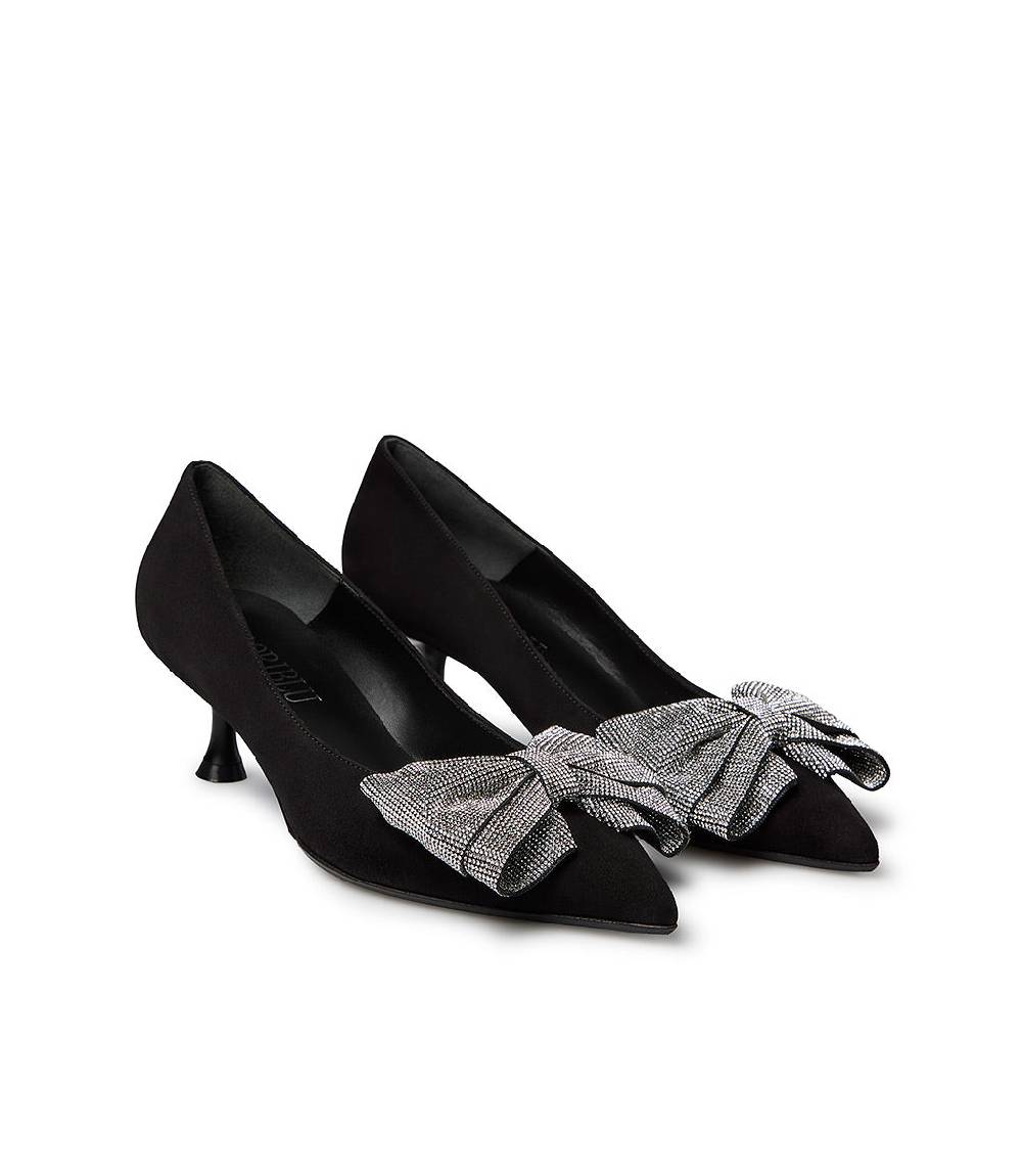 Loriblu Décolleté in camoscio nero con fiocco micro cristalli Acquista Ora