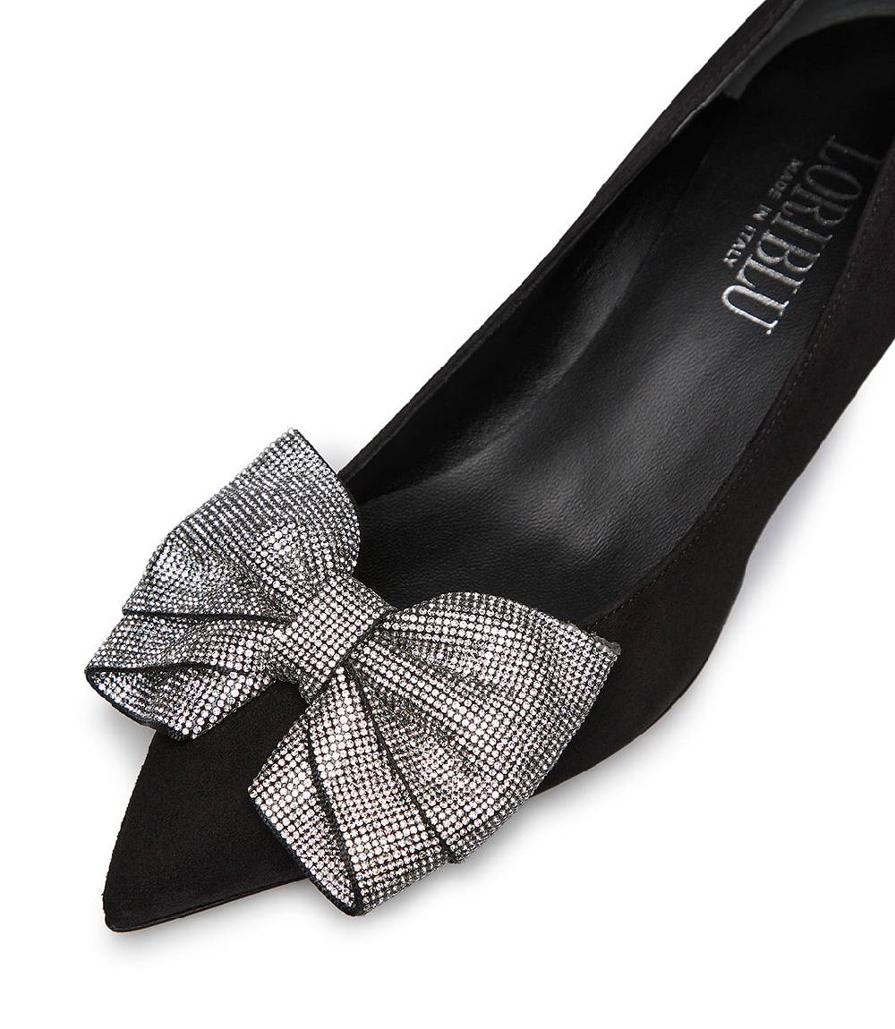 Loriblu Décolleté in camoscio nero con fiocco micro cristalli Acquista Ora