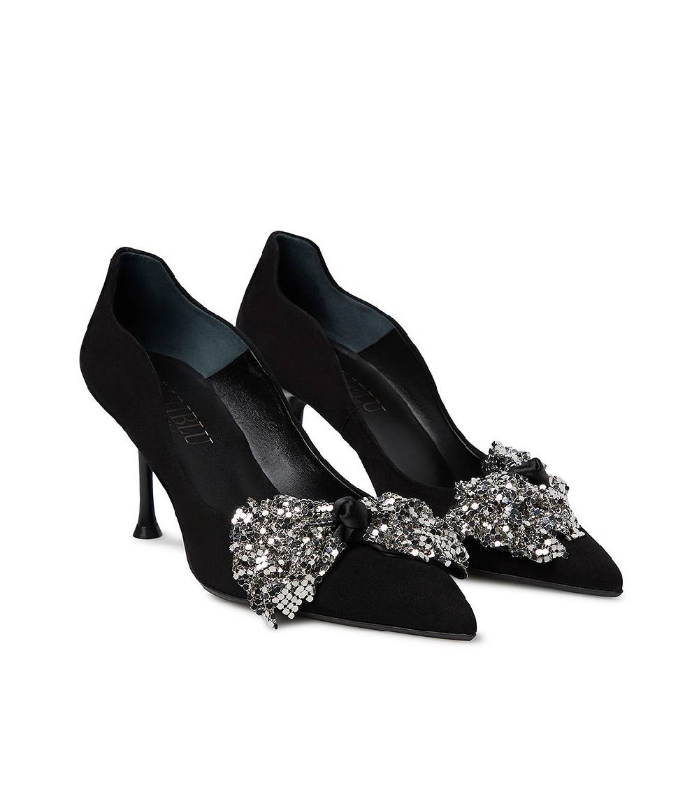 Loriblu Décolleté onda camoscio nero con fiocco full metal argento Prezzo Ridotto