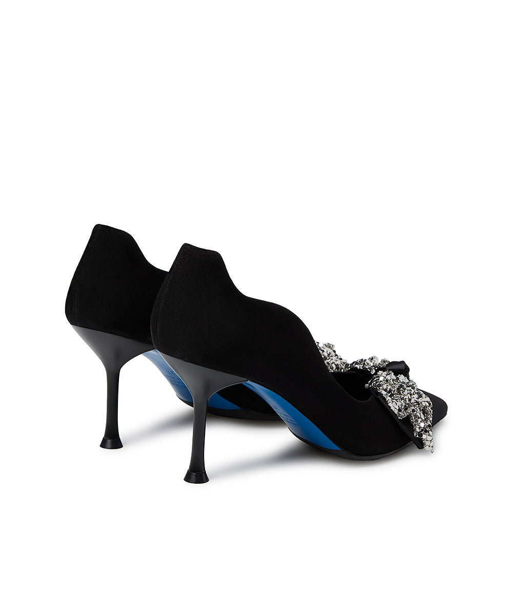 Loriblu Décolleté onda camoscio nero con fiocco full metal argento Prezzo Ridotto
