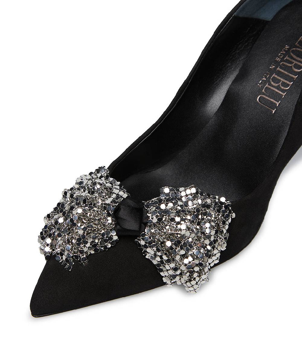 Loriblu Décolleté onda camoscio nero con fiocco full metal argento Prezzo Ridotto