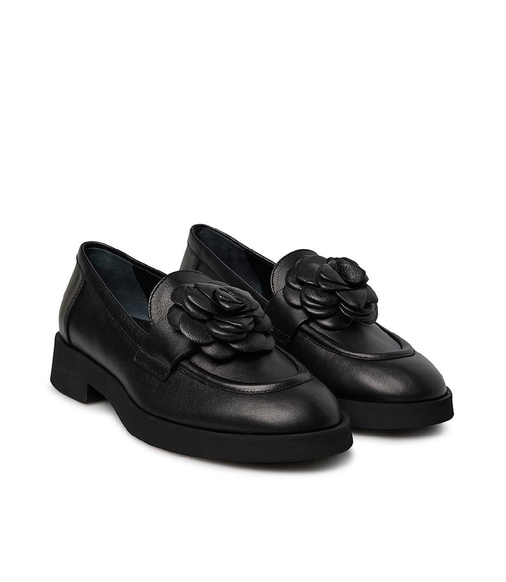 Loriblu Mocassino in nappa nero con fiore Novità