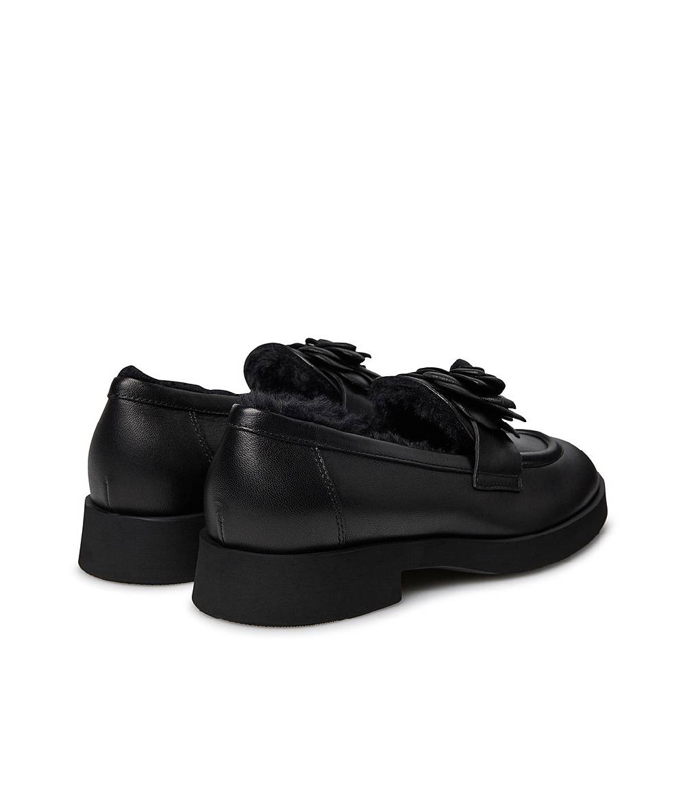 Loriblu Mocassino in nappa nero con fiore e fodera shearling Presa