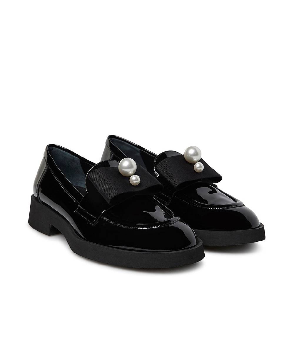 Loriblu Mocassino in vernice nera con gros-grain e perle Sconto