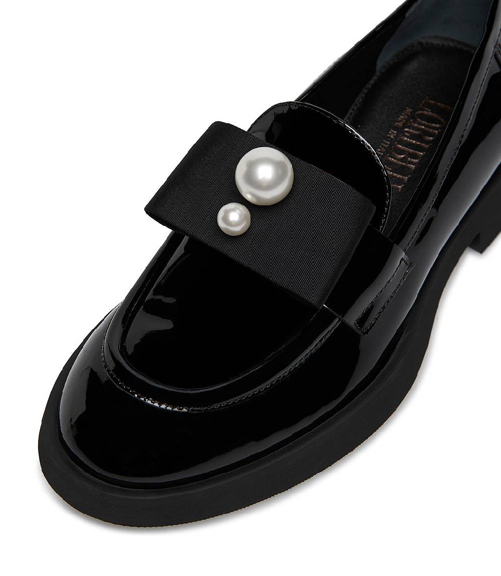 Loriblu Mocassino in vernice nera con gros-grain e perle Sconto