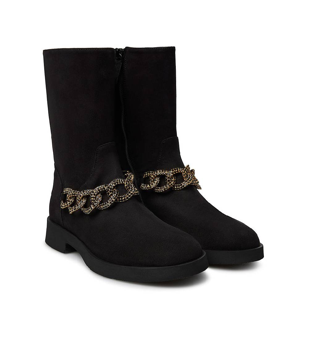 Loriblu Stivaletto in camoscio nero con catena gioiello Offerta