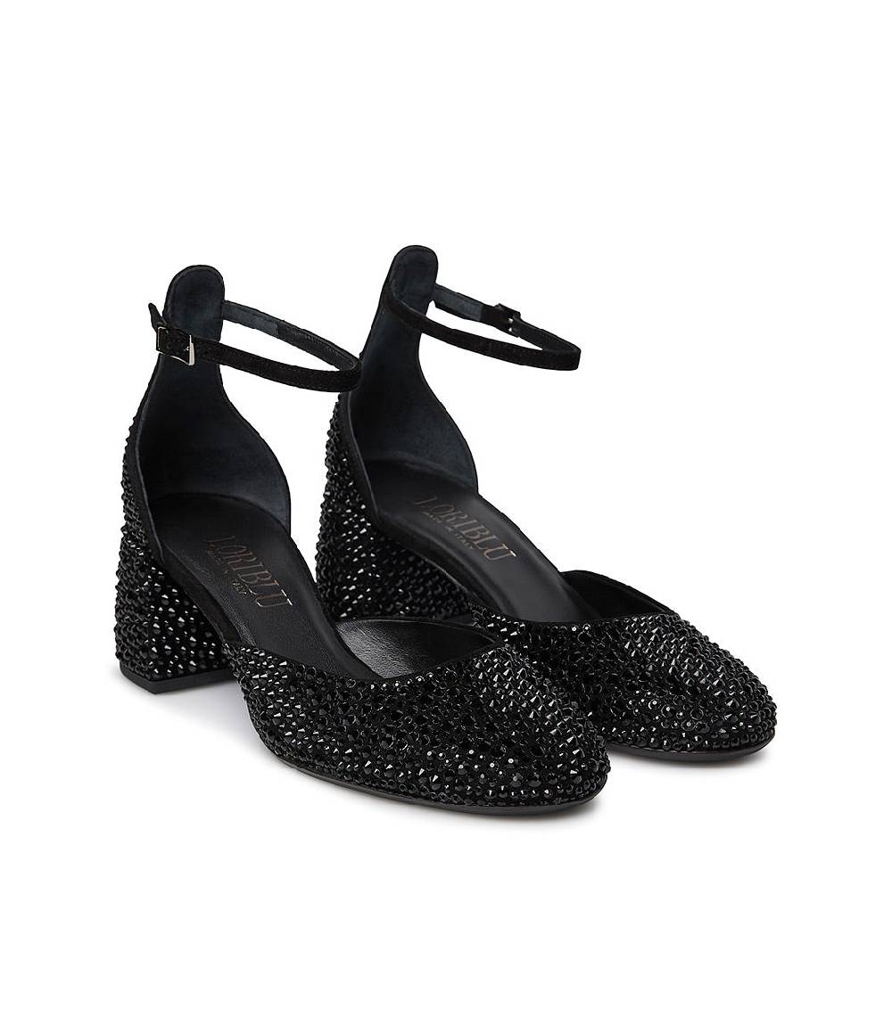 Loriblu Décolleté Mary Jane in camoscio nero con cristalli all-over Online