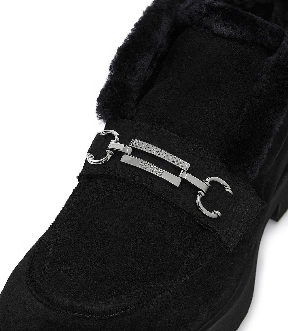 Loriblu Mocassini in pelliccia nera con fibbia-logo Economico