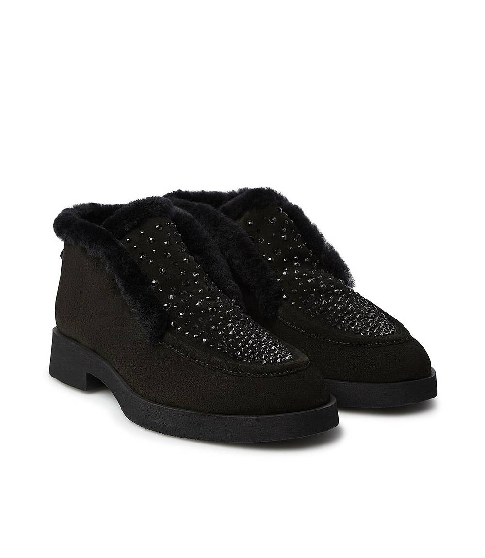 Loriblu Mocassini in pelle scamosciata e shearling nero In Vendita