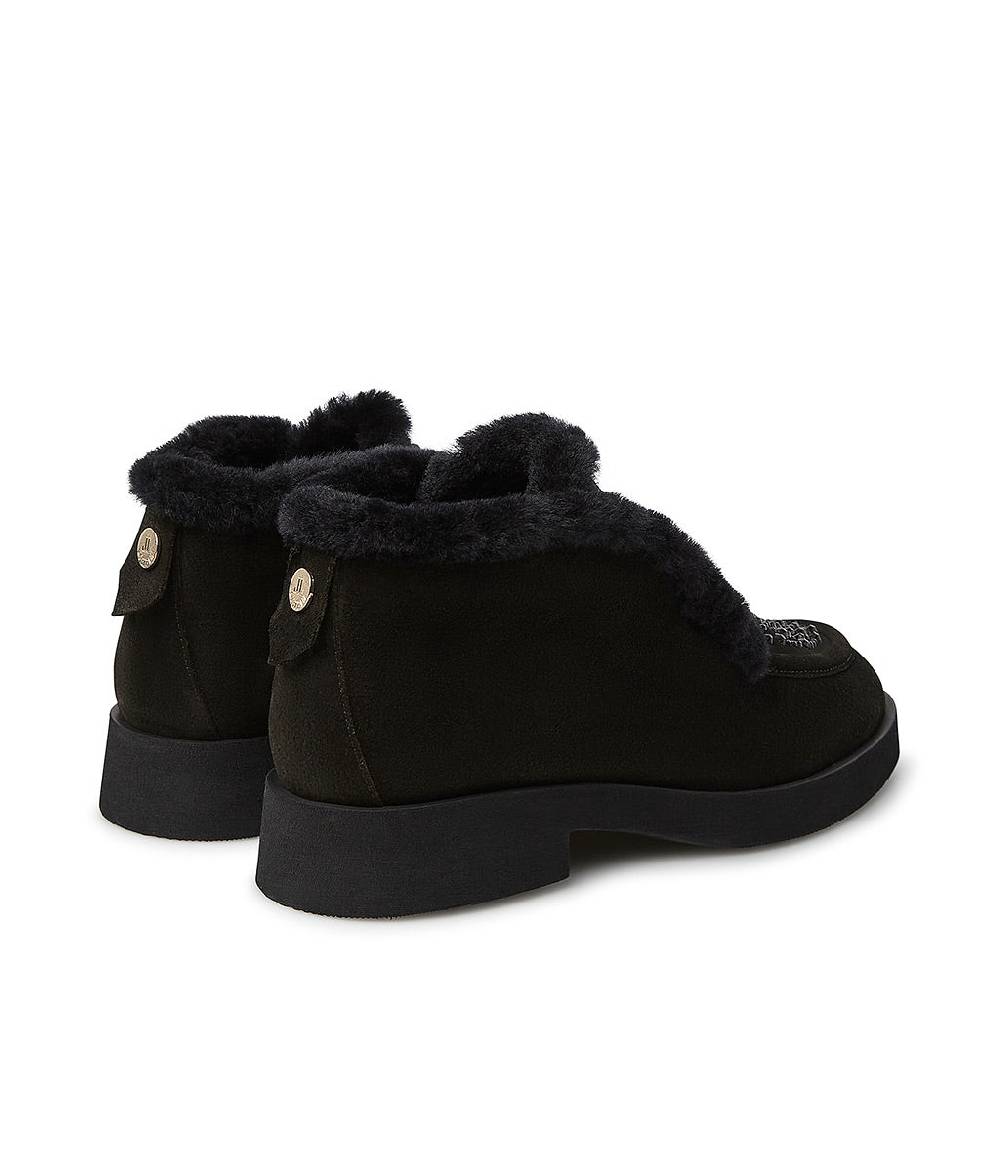 Loriblu Mocassini in pelle scamosciata e shearling nero In Vendita