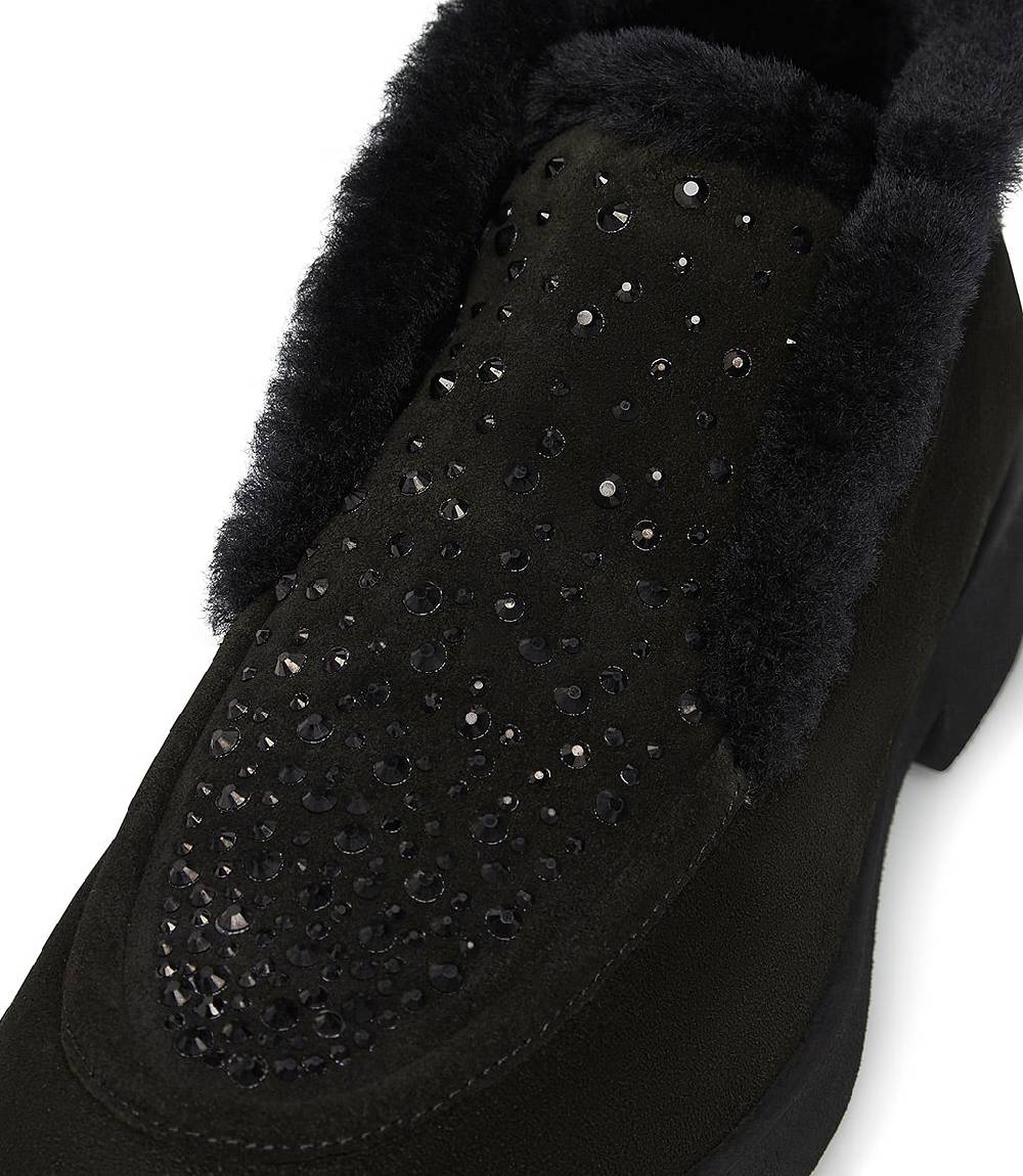 Loriblu Mocassini in pelle scamosciata e shearling nero In Vendita